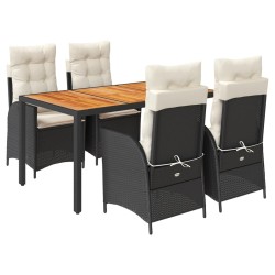 Ensemble à manger de jardin coussins 5pcs Noir Résine tressée 648340648340