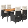 Ensemble à manger de jardin coussins 5pcs Noir Résine tressée 648340648340