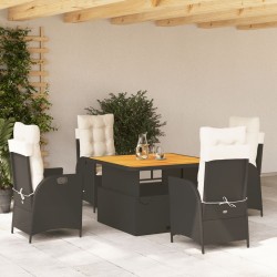 Ensemble à manger de jardin coussins 5pcs Noir Résine tressée 648341648341