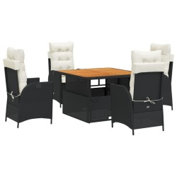Ensemble à manger de jardin coussins 5pcs Noir Résine tressée 648341648341