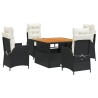 Ensemble à manger de jardin coussins 5pcs Noir Résine tressée 648341648341