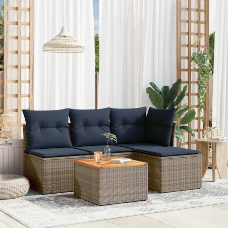 Ensemble de canapé de jardin 5 pcs avec coussins gris résine tressée 648355648355