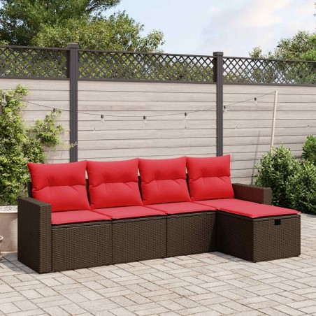 Ensemble de canapé de jardin 5 pcs avec coussins marron résine tressée 648356648356