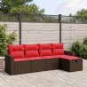 Ensemble de canapé de jardin 5 pcs avec coussins marron résine tressée 648356648356