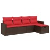 Ensemble de canapé de jardin 5 pcs avec coussins marron résine tressée 648356648356