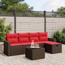 Ensemble de canapé de jardin 6 pcs avec coussins marron résine tressée 648360648360