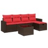 Ensemble de canapé de jardin 6 pcs avec coussins marron résine tressée 648360648360