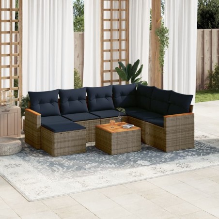 Ensemble de canapé de jardin 8 pcs avec coussins gris résine tressée 648363648363