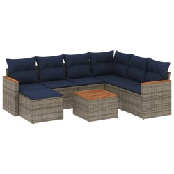Ensemble de canapé de jardin 8 pcs avec coussins gris résine tressée 648363648363