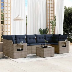 Ensemble de canapé de jardin 8 pcs avec coussins gris résine tressée 648364648364