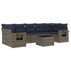 Ensemble de canapé de jardin 8 pcs avec coussins gris résine tressée 648364648364