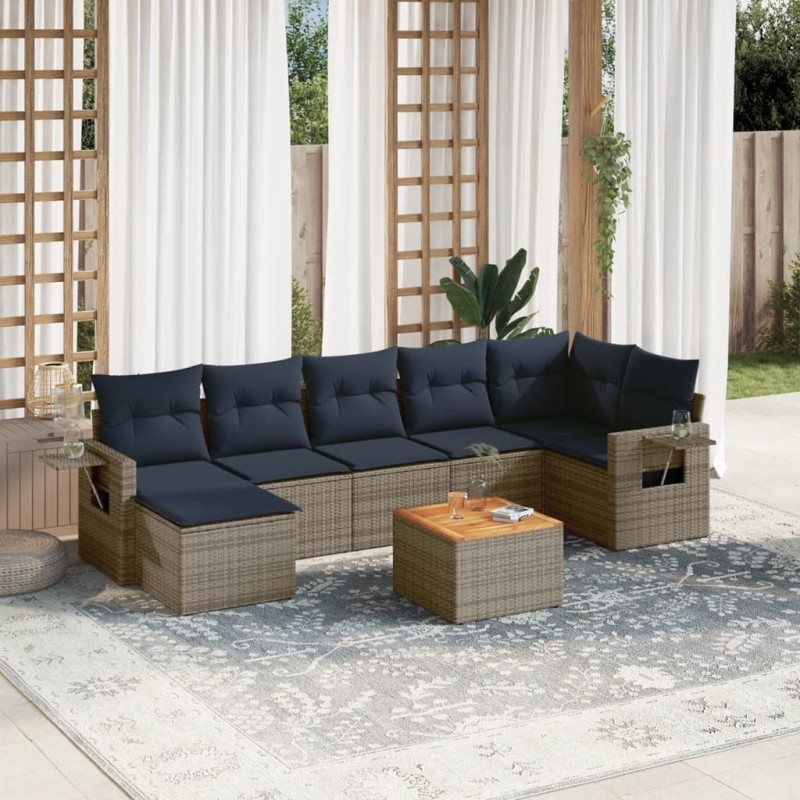 Ensemble de canapé de jardin 8 pcs avec coussins gris résine tressée 648366648366