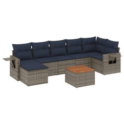 Ensemble de canapé de jardin 8 pcs avec coussins gris résine tressée 648366648366