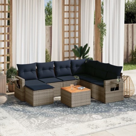 Ensemble de canapé de jardin 8 pcs avec coussins gris résine tressée 648368648368