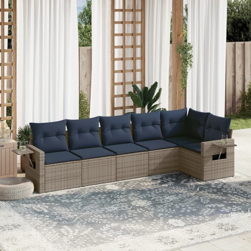 Ensemble de canapé de jardin 7 pcs avec coussins gris résine tressée 648369648369