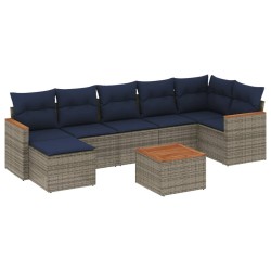 Ensemble de canapé de jardin 8 pcs avec coussins gris résine tressée 648370648370