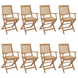 Chaises pliables de jardin lot de 8 avec coussins Bois d'acacia 648371648371