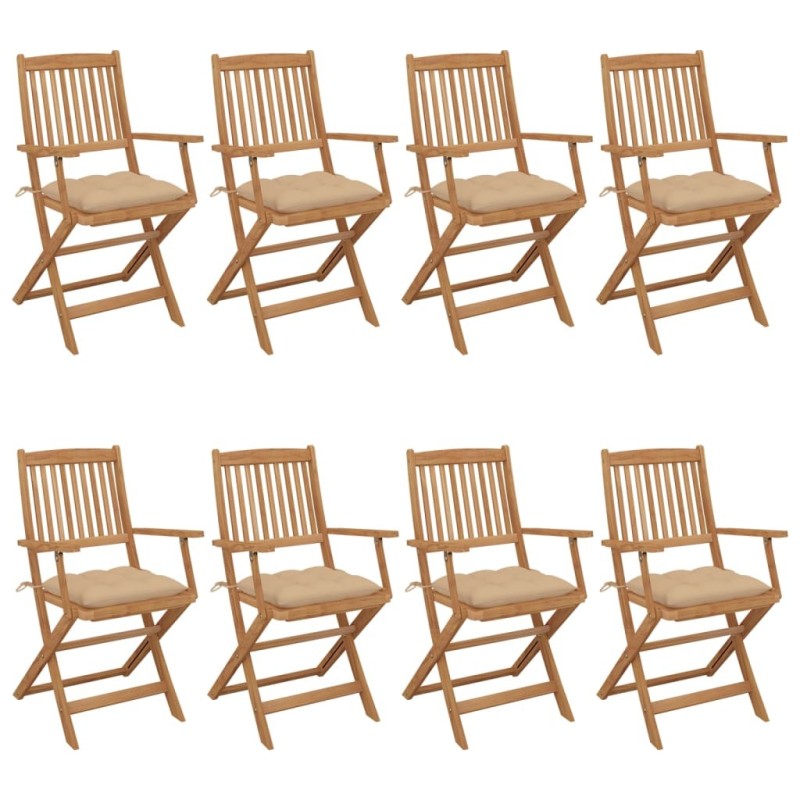 Chaises pliables de jardin lot de 8 avec coussins Bois d'acacia 648371648371