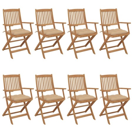 Chaises pliables de jardin lot de 8 avec coussins Bois d'acacia 648371648371