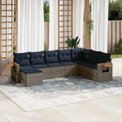 Salon de jardin 8 pcs avec coussins gris résine tressée 648372648372