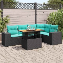 Salon de jardin 6 pcs avec coussins noir résine tressée 648376648376