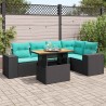 Salon de jardin 6 pcs avec coussins noir résine tressée 648376648376