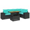 Salon de jardin 6 pcs avec coussins noir résine tressée 648376648376