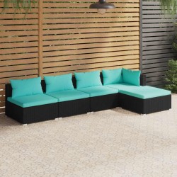 Salon de jardin 5 pcs avec coussins Résine tressée Noir 648379648379