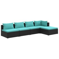 Salon de jardin 5 pcs avec coussins Résine tressée Noir 648379648379