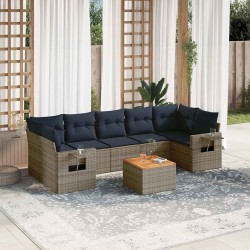 Ensemble de canapé de jardin 8 pcs avec coussins gris résine tressée 648381648381