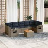 Ensemble de canapé de jardin 8 pcs avec coussins gris résine tressée 648381648381