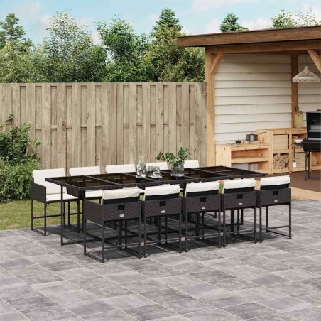 Ensemble à manger de jardin 11 pcs coussins noir résine tressée 648383648383