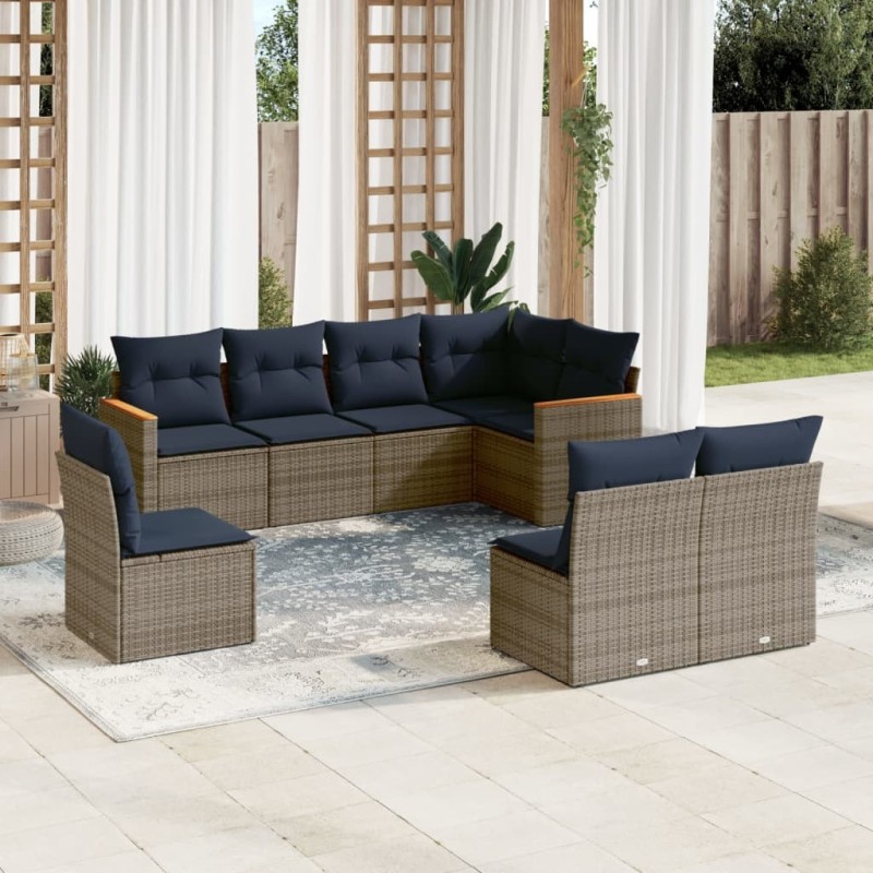 Ensemble de canapé de jardin 8 pcs avec coussins gris résine tressée 648392648392