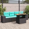 Salon de jardin 5 pcs avec coussins noir résine tressée 648393648393