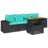 Salon de jardin 5 pcs avec coussins noir résine tressée 648393648393
