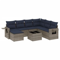 Ensemble de canapé de jardin 8 pcs avec coussins gris résine tressée 648395648395