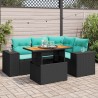 Salon de jardin 5 pcs avec coussins noir résine tressée 648397648397
