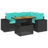 Salon de jardin 5 pcs avec coussins noir résine tressée 648397648397