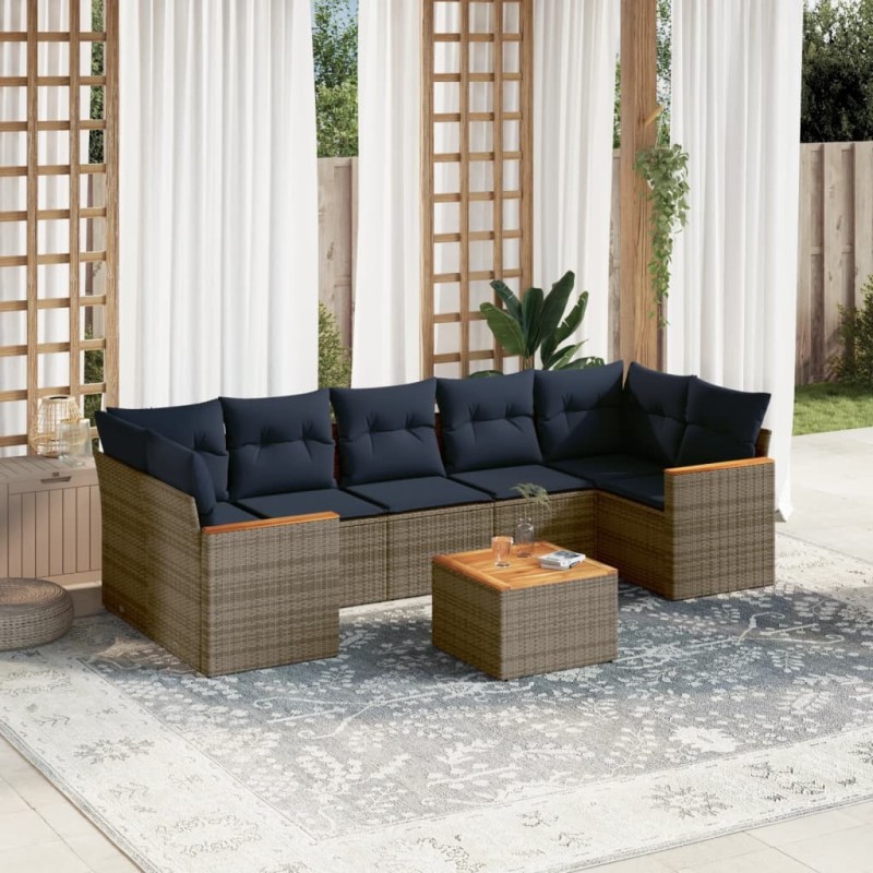 Ensemble de canapé de jardin 8 pcs avec coussins gris résine tressée 648399648399