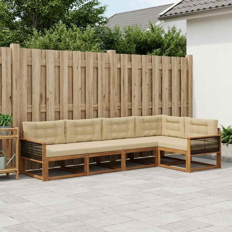 Ensemble de canapés d'extérieur 5 pcs Naturel et Beige 648402648402