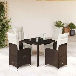Ensemble de bistro de jardin 5 pcs coussins marron poly rotin 648426648426