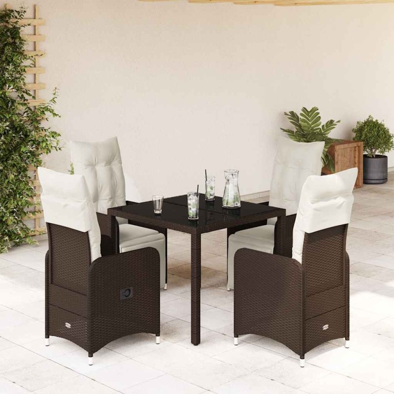 Ensemble de bistro de jardin 5 pcs coussins marron poly rotin 648426648426