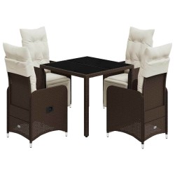 Ensemble de bistro de jardin 5 pcs coussins marron poly rotin 648426648426