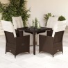 Ensemble de bistro de jardin 5 pcs coussins marron poly rotin 648429648429