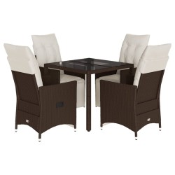 Ensemble de bistro de jardin 5 pcs coussins marron poly rotin 648429648429
