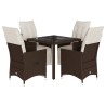 Ensemble de bistro de jardin 5 pcs coussins marron poly rotin 648429648429