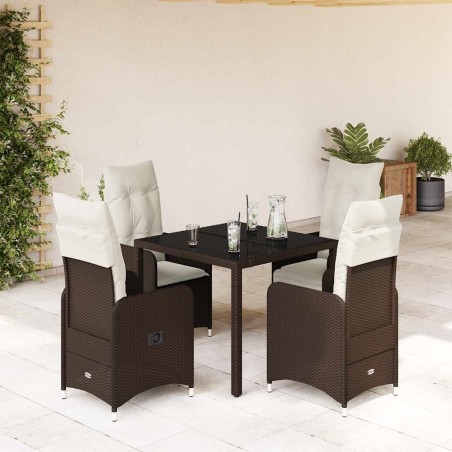 Ensemble de bistro de jardin 5 pcs coussins marron poly rotin 648435648435