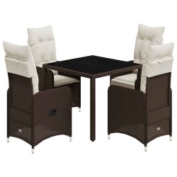 Ensemble de bistro de jardin 5 pcs coussins marron poly rotin 648435648435