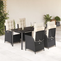 Ensemble à manger de jardin coussins 5pcs Noir Résine tressée 648471648471