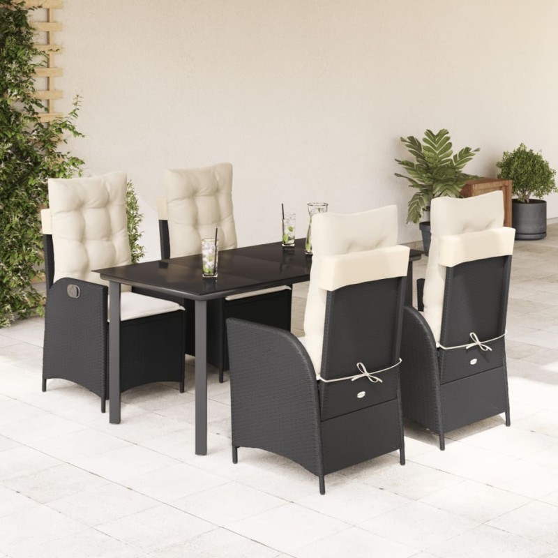 Ensemble à manger de jardin coussins 5pcs Noir Résine tressée 648471648471